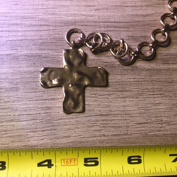 Gold Cross Pendant Hammered Thick Chunky Chain Vintage Inspired Necklace - Picture 8 of 8